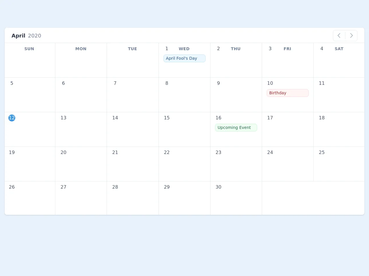 Calendar UI with TailwindCSS and AlpineJS