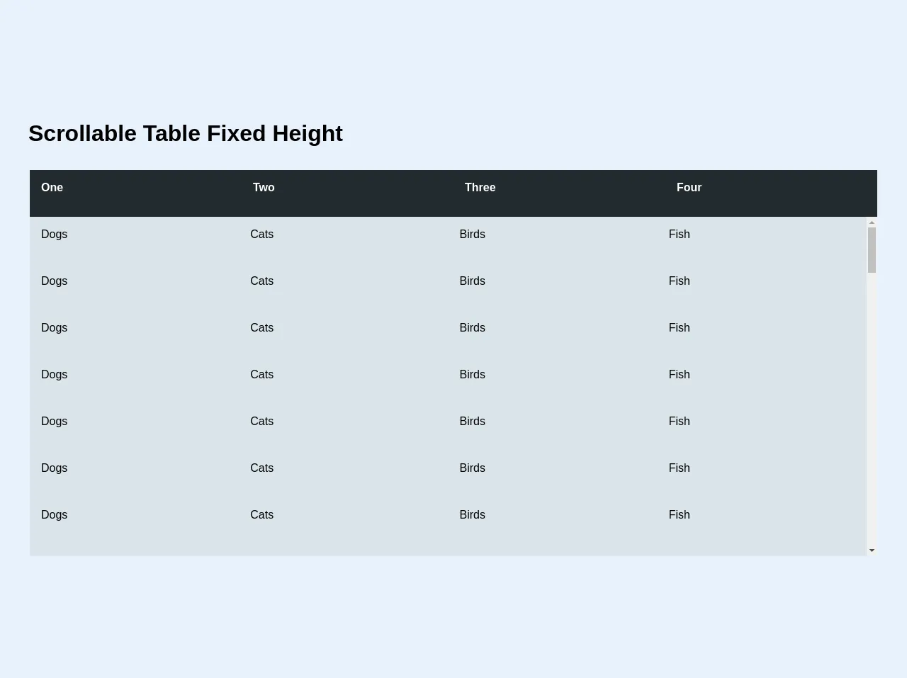 Fixed Height Scrollable Table