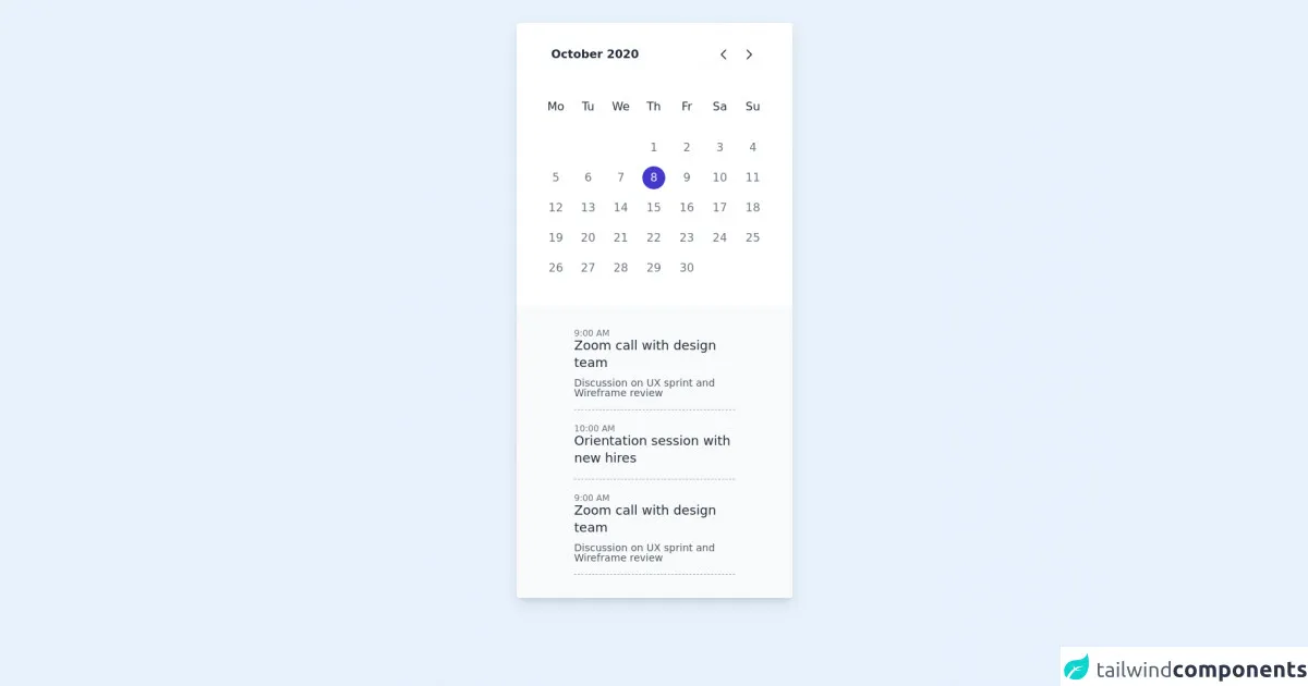 Free Tailwind CSS Calendar Component