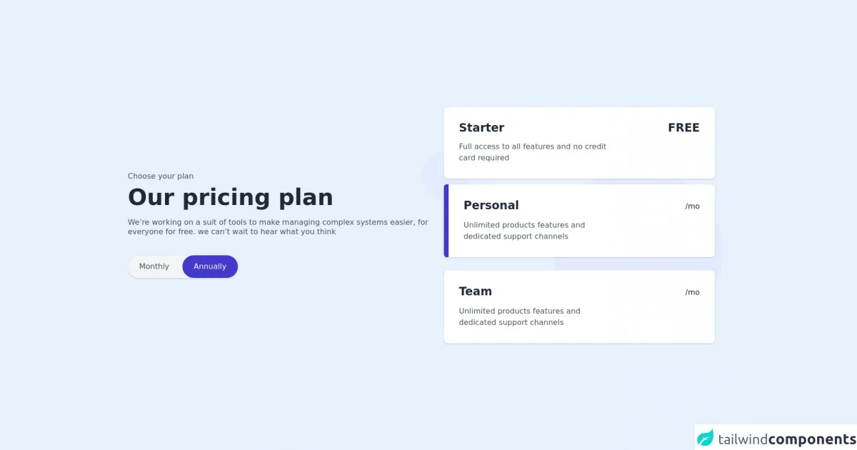 Free Tailwind CSS Pricing Component
