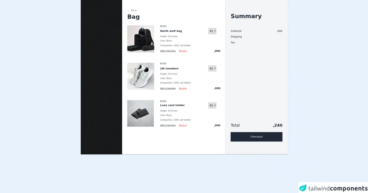 Free Tailwind CSS Shopping Carts Component