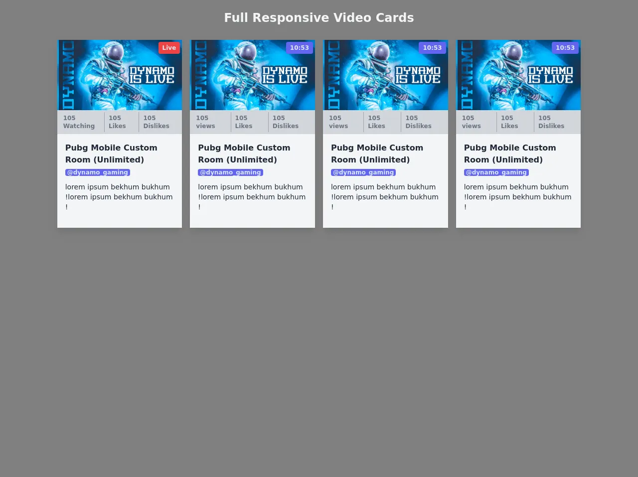 Full Responsive Video Cards