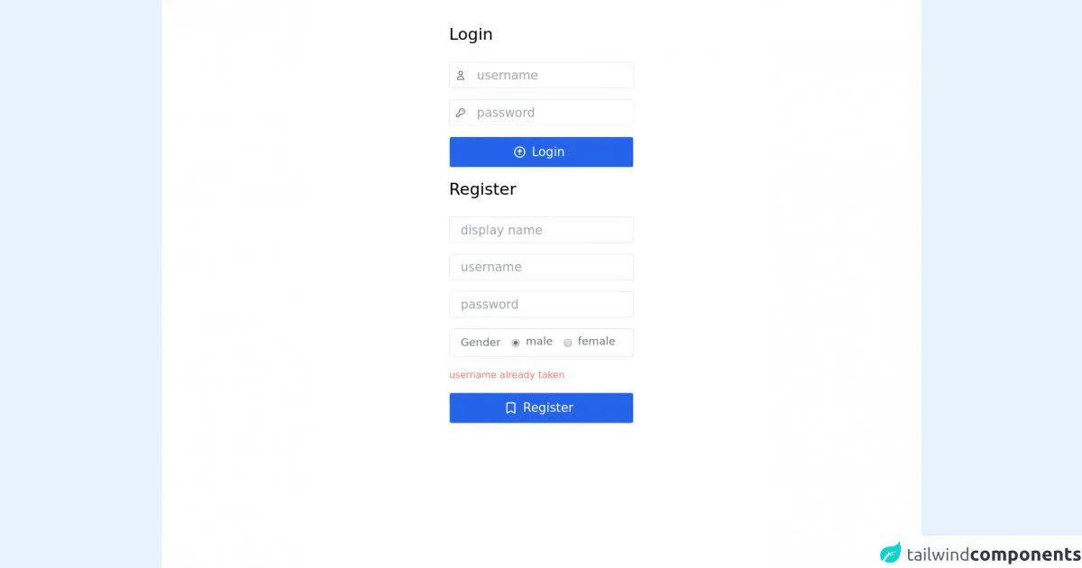Login And Register Form With Error Message