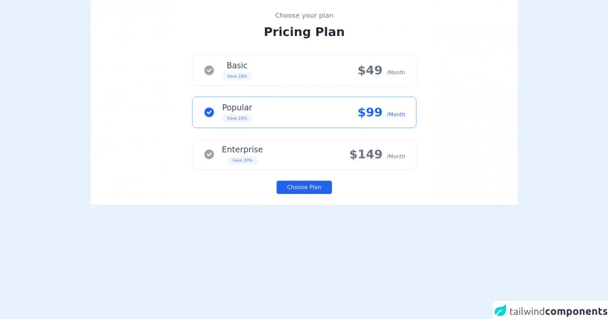 Pricing section checkbox select