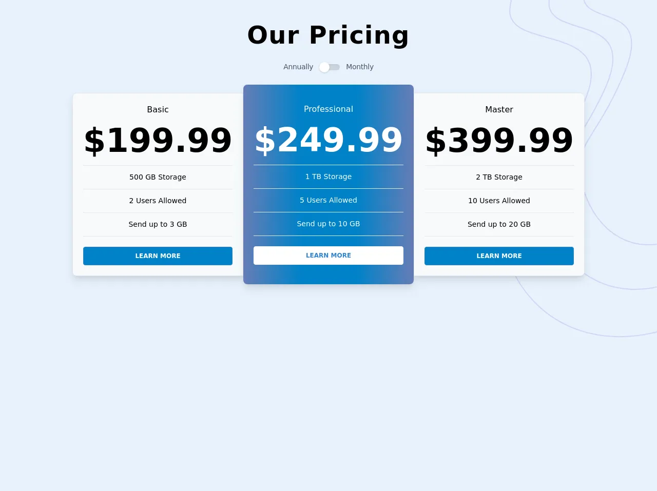 Pricing Table with JS Toggle