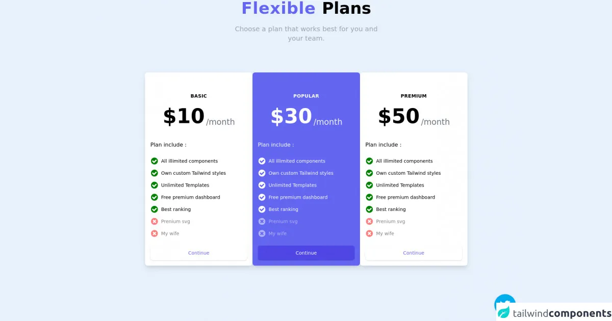 Responsive Pricing Section