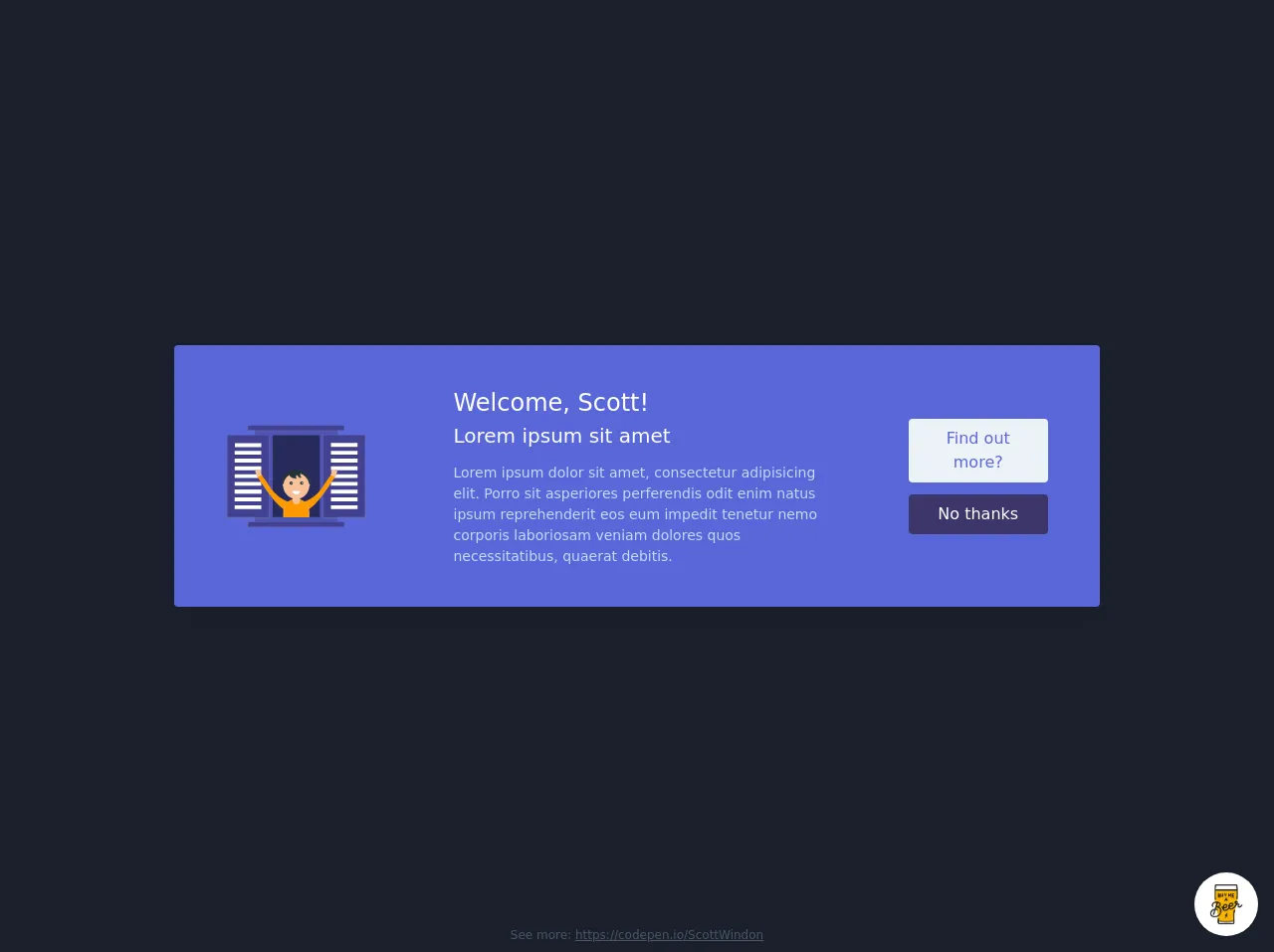 Simple Welcome Card with AlpineJS action