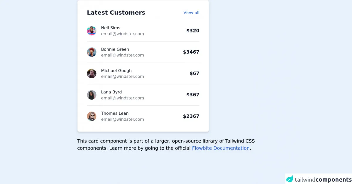 Tailwind CSS users card list